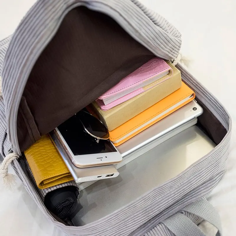 Zaino semplice in velluto a coste per donne Borse da scuola per studenti di grande capacità per ragazze Borsa da viaggio portatile per adolescenti Libro Laptop Bolsas - immagine 6