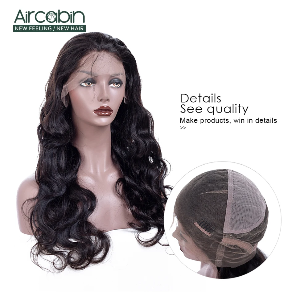 Aircabin Indian Full Lace Human Hair Wigs Body Wave Pre-Plucked 130% Density Remy Hair Wigs With Baby Hair Bleached Knots