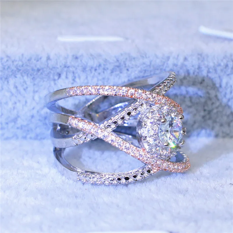 Розовое золото Большой Циркон Кольца для женщин кольцо на палец женское многослойное свадебное обещание кольца ювелирные изделия Серебряное кольцо с хрусталем Femme