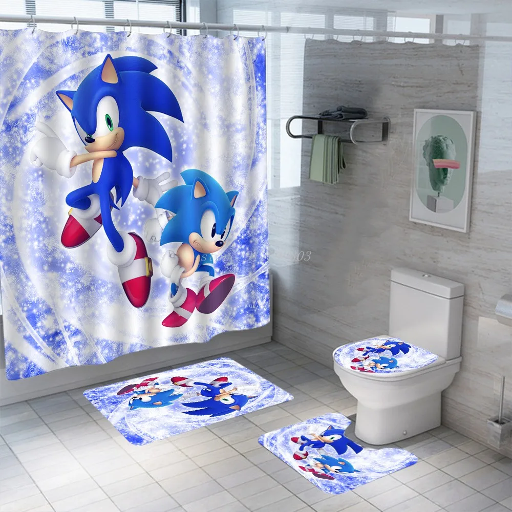 New Sonic The Hedgegog Collage Custom Print Shower Curtain Bathroom Waterproof 