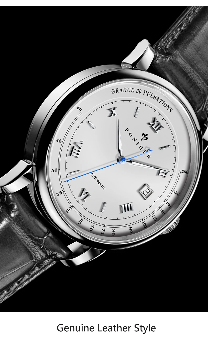 Роскошные Брендовые Часы PONIGER для мужчин Япония NH35A автоматические механические мужские наручные часы 50 м водонепроницаемые часы с тестом сердечного ритма P305-4
