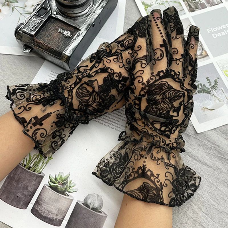 Cosplay Halloween Gants Sans Doigts En Dentelle Noire Pour Femme - Style Gothique Punk - Accessoire Mode Pour Cosplay Et Soirées Gant Dentelle