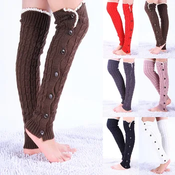

SHUJIN Fashion Women Lace Button Leg Warmer Knitted Stocking Winter Boot Gaiters Covers Legwarmer Soft Classic Boot Toppers
