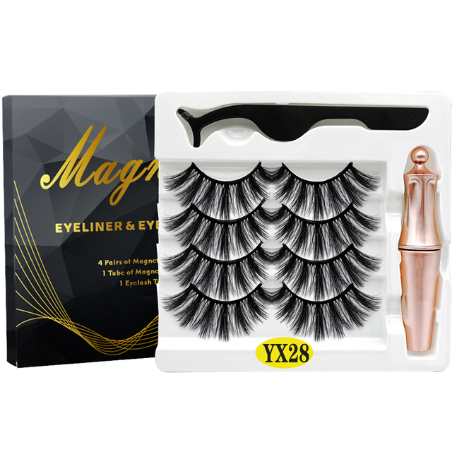 8PCS 2022 New 5 Magnet Magnetic Eyeliner 3D Kit Mink Eyelashes Natural with False Lashes with Tweezers