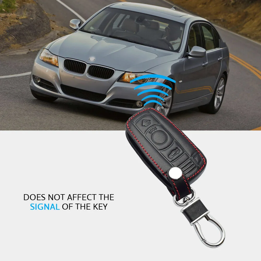 Leather Car Key Case For BMW E90 E60 E70 E87 1 3 5 6 Series M3 M5 X1 X5 X6 Z4 Keychain Holder Protector Cover Bag Auto Accessory Key Case Cover Key Case Keychain Holder