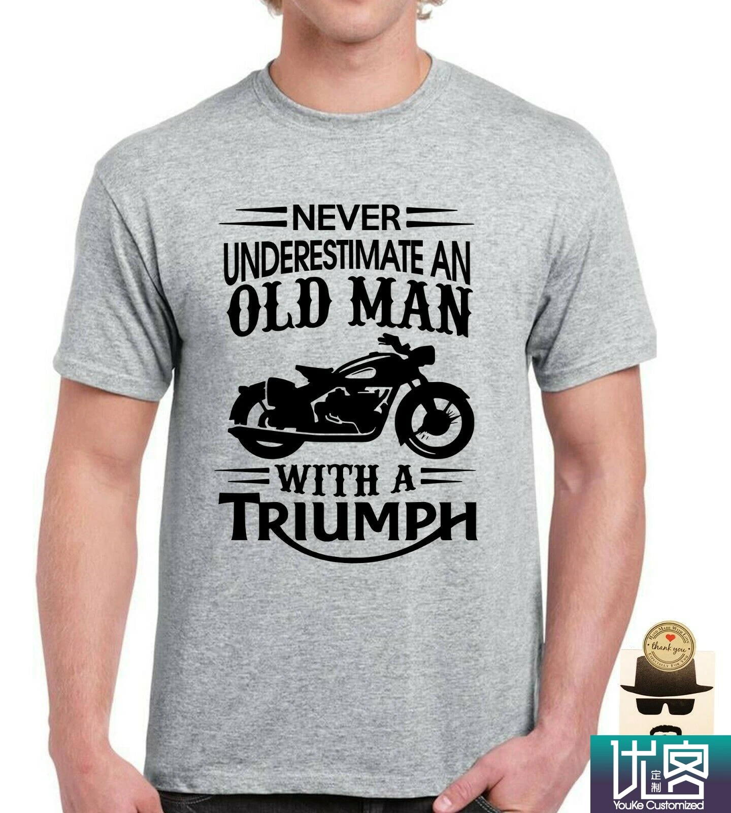 Light Grey Никогда не недооценивайте пожилых людей с Moto Guzzi, Mitsubishi, Mini, Skynet, Suzuki, Tesla Car Amazing Мужская футболка с коротким рукавом - Color: Light Grey