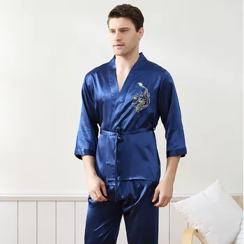

Rayon Satin Men Pajama Pyjama Set Spring Summer Shirt&Pants 2PCS Sleepwear Silky Home Clothes Oversize 3XL Male Nightwear