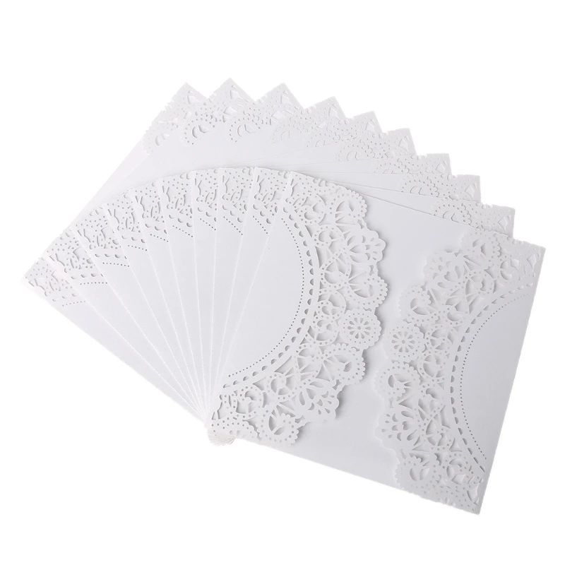 10Pcs Romantic Lovers Wedding Party Invitation Card Delicate Carved Hollow Lace E65B - 4.00027E+12