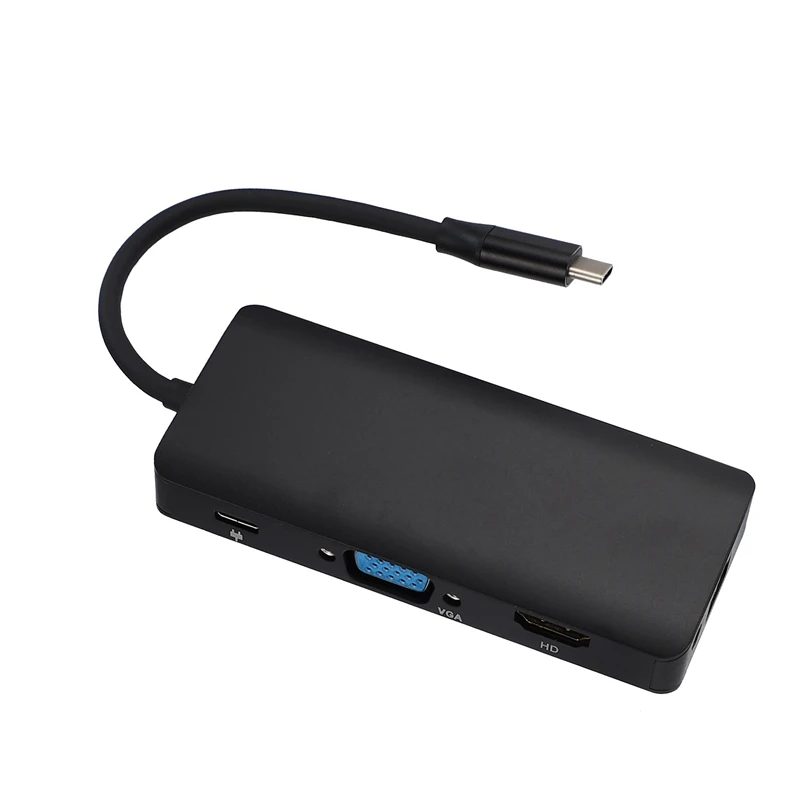 9 в 1 USB-C type C концентратор до 3,5 мм аудио микрофон 4K HDMI VGA RJ45 Lan адаптер USB 3,0 SD TF кард-ридер Тип C PD зарядный адаптер концентратор