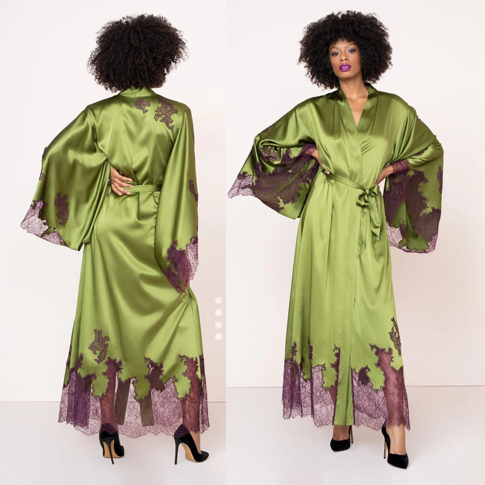 Women Night Robe Lace Applique Long Sleeve Lingerie Bridal Sleep gowns Sleepwear Party Pajama Plus Size Customized