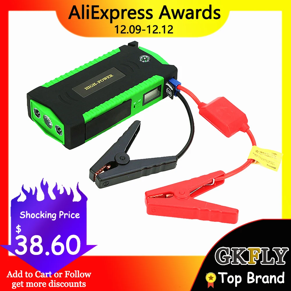Najtaniej GKFLY o dużej pojemności urządzenie zapłonowe Booster 600A 12V urządzenie do uruchamiania awaryjnego samochodu Power Bank rozrusznik samochodu do ładowarka samochodowa Buster LED