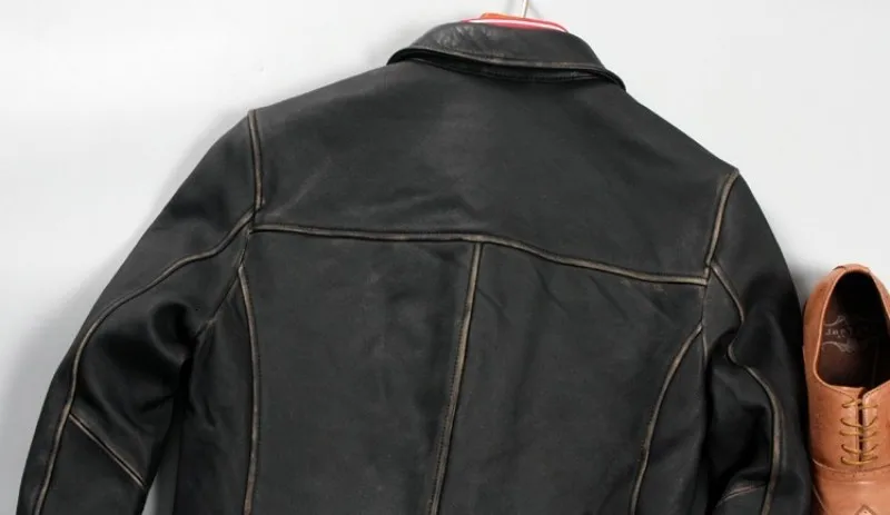 Винтажная японская Мужская короткая приталенная куртка Veste Cuir Homme из натуральной овчины, байкерская куртка, зимняя ветровка-пуховик