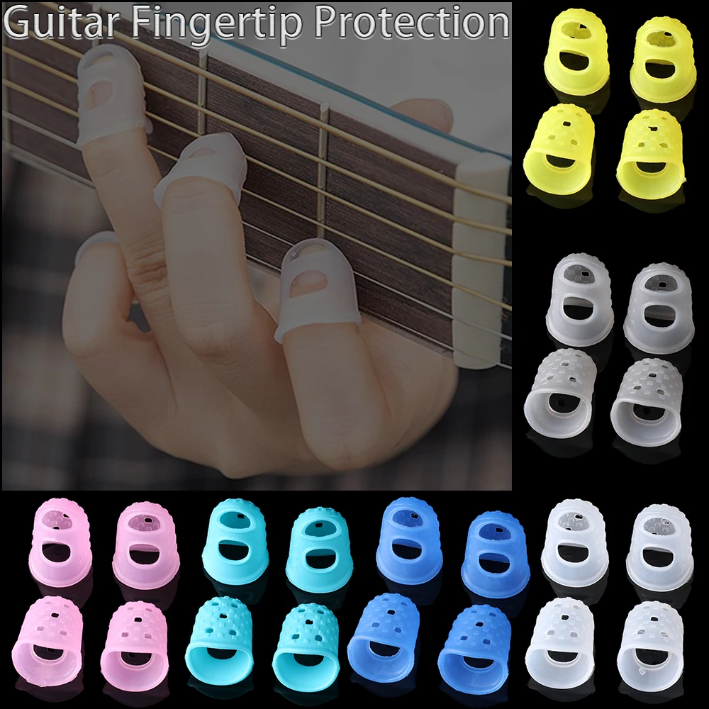 4PCSColorfulSiliconeGuitarFingertipProtectionNonslipFinger