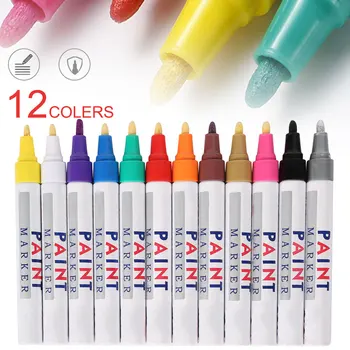 

12PCS Waterproof Color Markers 12 Colors Durable Car Wheel Tire Oily Mark Rubber Tyre Paint Pen Metal Permanent Paint Marker Pen