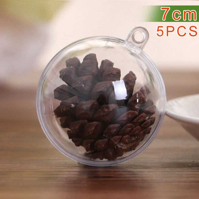 Hot Sale 5 Pcs Clear Plastic Christmas Balls Baubles Sphere Fillable Xmas Tree Ornament Transparent TY