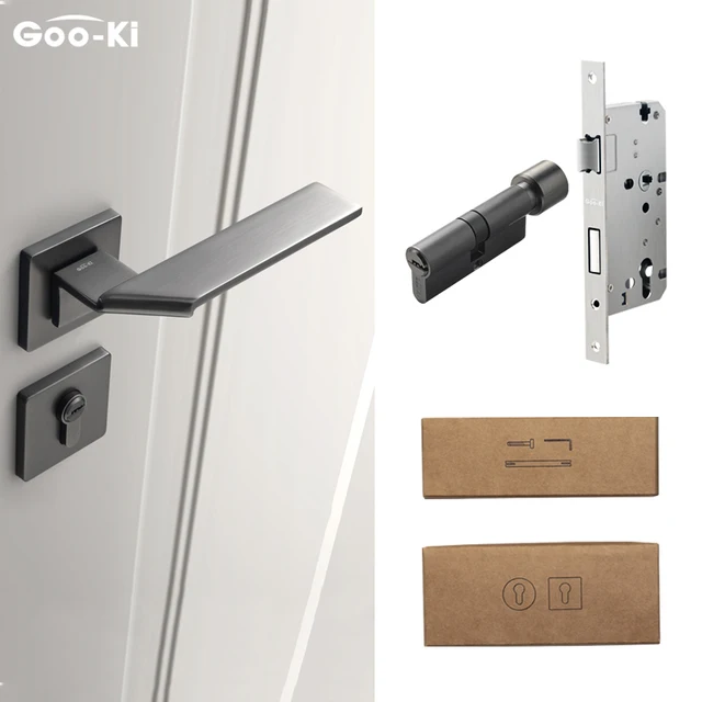 Goo-Ki Square Space Folding Bedroom Door Handle with Lock Minimalist Interior Door Handle Lock Cylinder Security Mute Door Lock HK
