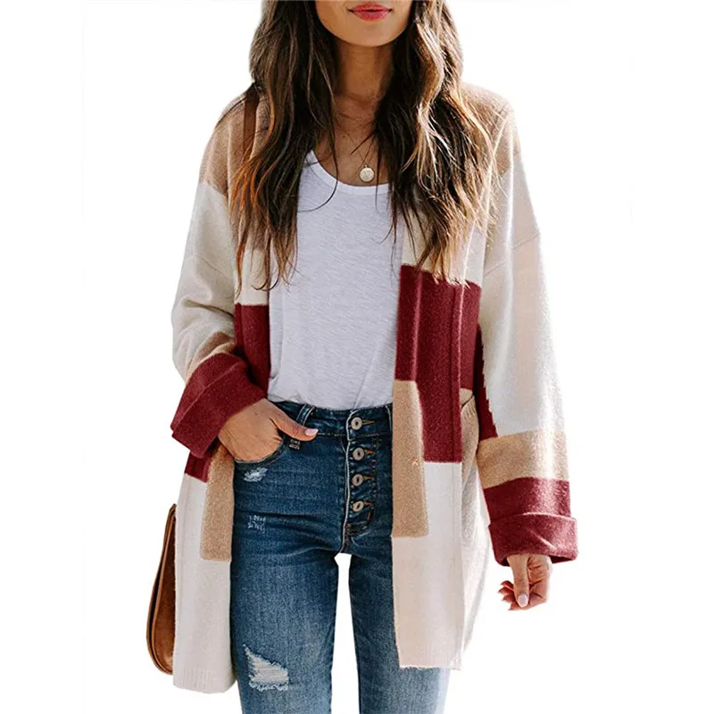 

Boho Patchwork Women Holiday Sweaters Retro Warm Winter Hoody Coat Outerwear Slim Long Caridigan Female Knitted Jackets New