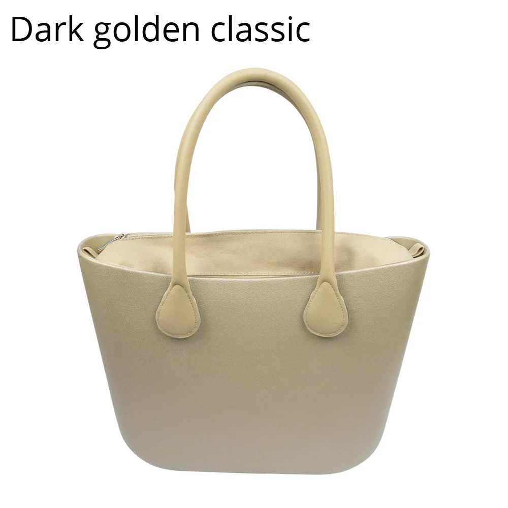 dark golden Стиль obag Классическая EVA сумка со вставкой внутренний карман ручки красочные EVA силиконовые резиновые водонепроницаемые женские сумки - Цвет: dark golden