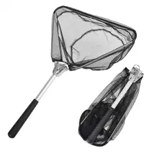 Folding Aluminum Alloy Fishing Landing Net Fishing Net Foldable Collapsible Telescopic Pole Handle Durable Mesh Coated Net aluminum alloy retractable fishing net telescoping landing net pole folding landing net for fly fishing accessories