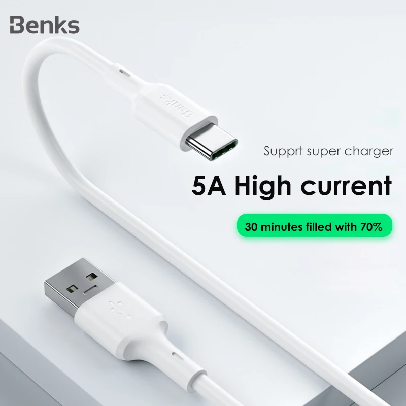 Benks 5A USB кабель для быстрой зарядки type-C для huawei mate 20 30 Pro P20 Lite samsung Xiaomi QC3.0 USB C шнур для быстрой зарядки данных