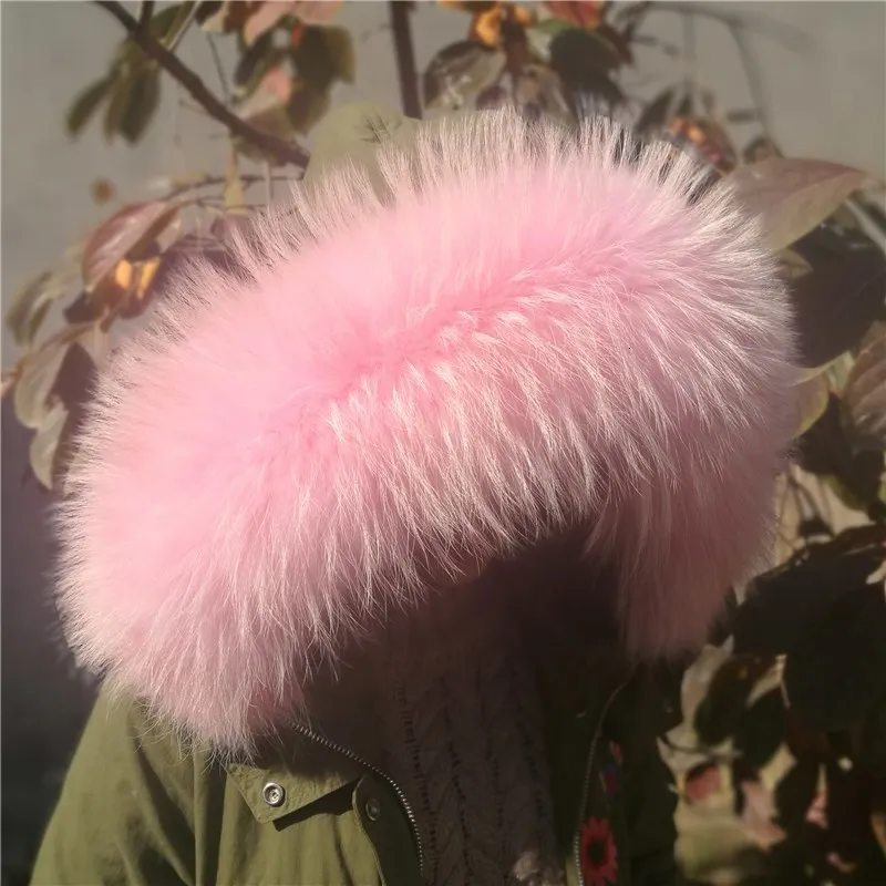 Pink Большой размер воротник из меха енота модный Удобный шарф дамский пушистый шаль на осень-зиму новое пальто куртка роскошный воротник женский - Цвет: Pink