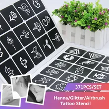 371 дизайнов двухслойные многоразовые трафареты хны буквы волк Дракон трафарет для аэрографа для руки запястье палец блеск трафарет татуировки