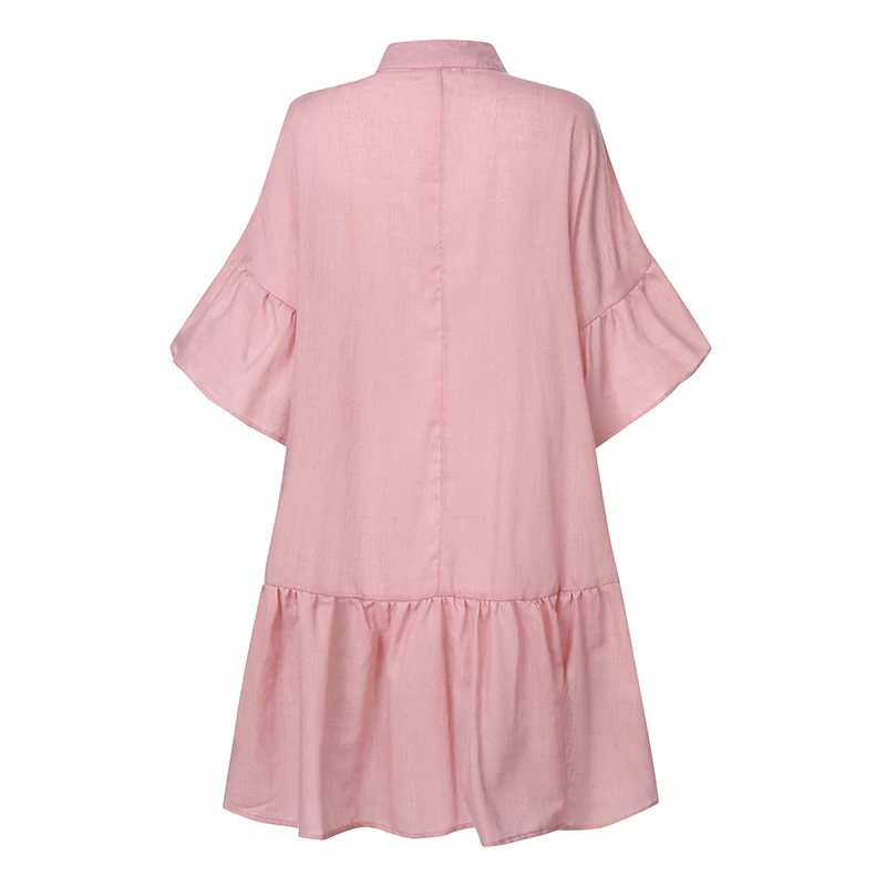 Plus Size Celmia Women Ruffles Mini Dress Sexy V-neck Buttons Casual Loose Pleated Shirt Dress Summer Beach Party Vestidos