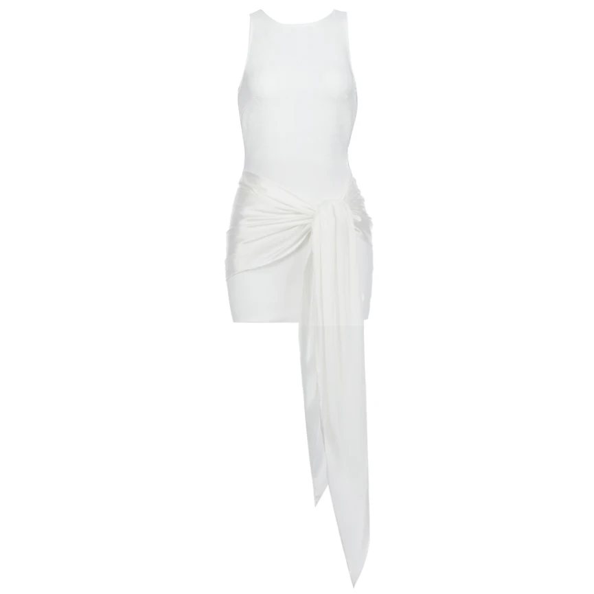 New Fashion Dress Women Summer O-Neck Sleeveless Bow White Color Elegant Mini Length Vestidos De Verano 2020 New Fashion Dress Women Summer O-Neck Sleeveless Bow White Color Elegant Mini Length Vestidos De Verano 2020
