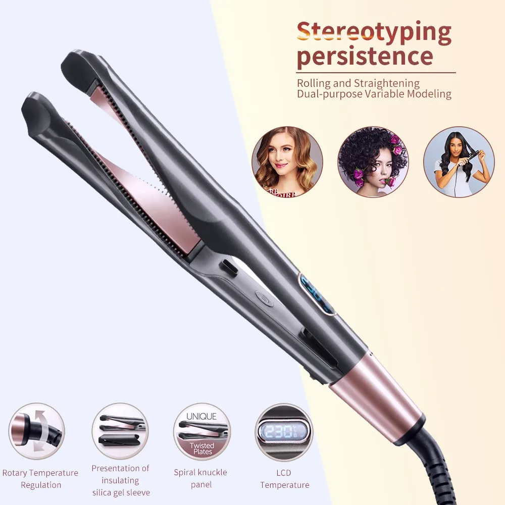 

Two in curling straight dual purpose twisted straight hair device LCD temperature Ceramic Curling