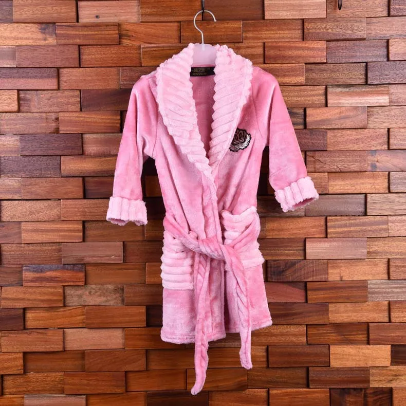 Pink Фланелевое платье; сезон осень-зима; плотные пижамы; Спортивный костюм для мальчиков и девочек; дышащая одежда; банный Халат - Цвет: Pink