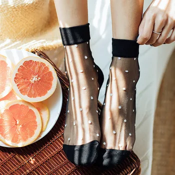 

Spring And Summer-Japanese-style Summer Day Cotton Translucency Retro Polka Dot Color Card Wire WOMEN'S Short Socks