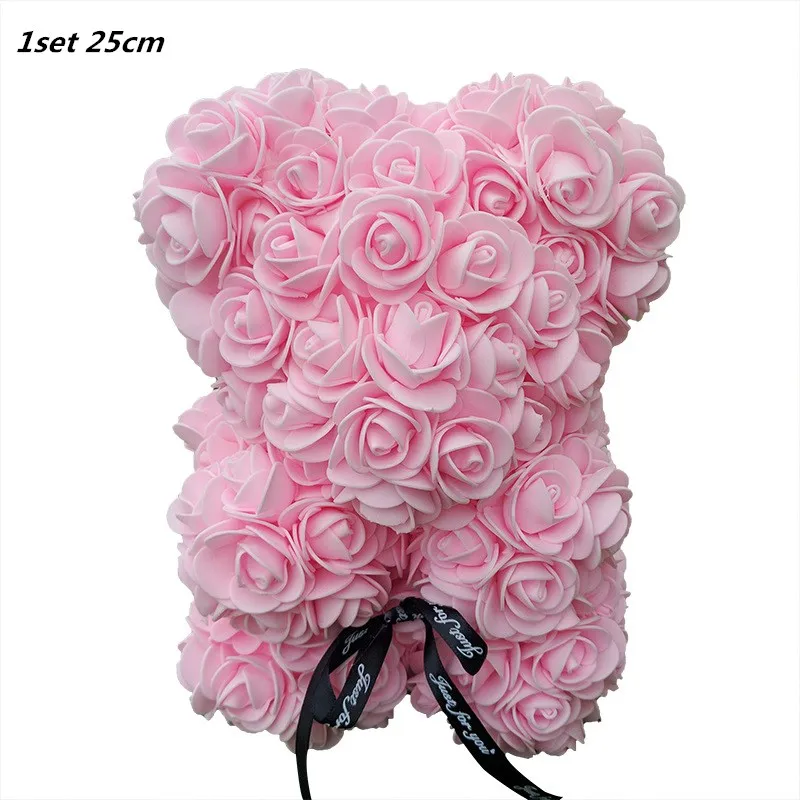 Rose clair25cm NoBox Мишка из роз 25 см розовый мишка плюшевый искусственный цветок этернель медведь Роза для женщин Подарки для девочек - Цвет: Rose clair25cm NoBox