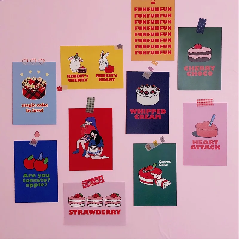 イン人気スタイル韓国シンプルバースデーケーキイラストカードポストカードかわいい漫画携帯電話ハンドアカウント装飾小道具 Assorted Stickers Aliexpress