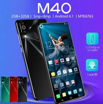 M40 5G Смартфон Android 9,0 6," в виде капли воды, Экран 2 ГБ 32 ГБ MTK6763 4 ядра 8MP 3500 мАч Face ID разблокировки мобильного телефона