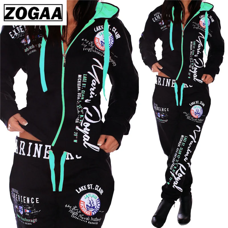 ZOGAA модный спортивный костюм для женщин, S-3XL, фирменная новинка, женская повседневная спортивная одежда, толстовка с капюшоном и штаны, женский костюм