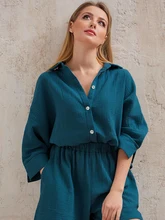 

Pijamas Summer/Autumn Sexy Suits With Shorts 100%Cotton Women Pajama Feminino Summer Turn Down Collar Sleepwear Trousers Pocket