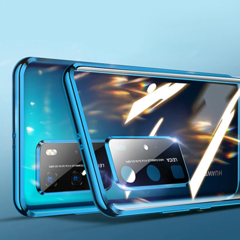 360 магнитный стеклянный чехол для Huawei P40 Pro металлический алюминиевый защитный
