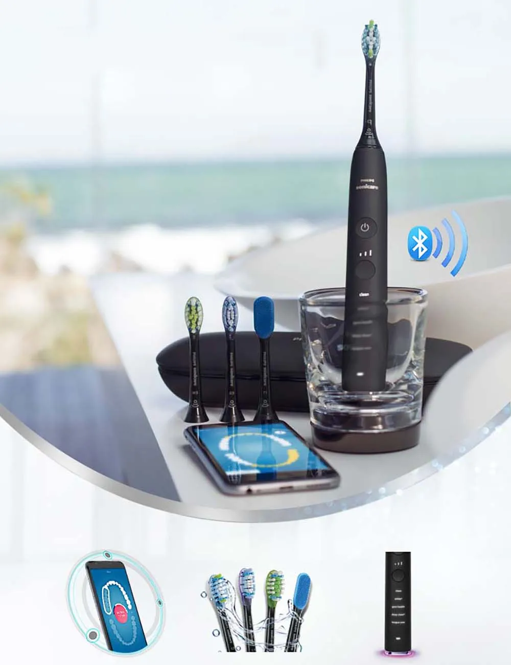 Philips Sonicare HX9924 Алмазная умная звуковая зубная щетка с поддержкой приложения с Умной головкой щётки, 5 режимов для взрослых