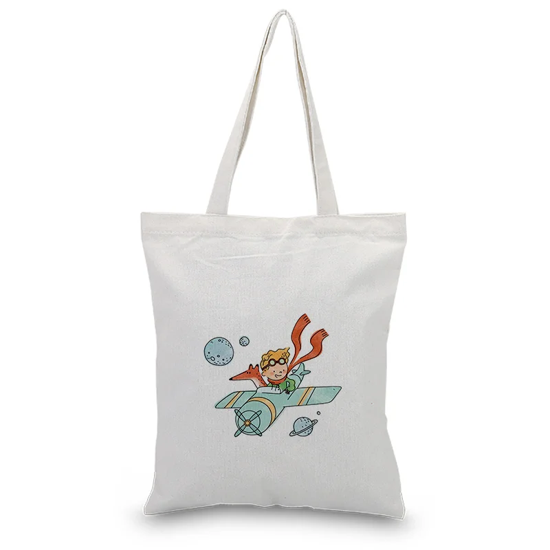 

Little Prince Serial Canvas Tote Bag Custom Print Logo Text Daily Use DIY Eco Ecologicas Reusable Shopping Bag Recycle Handbag