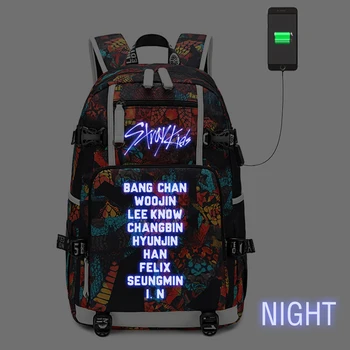 

WISHOT Stray Kids Backpack USB Port Rucksack Bag Snake Pattern Teenager Student School Bags travel Shoulder Laptop Bag