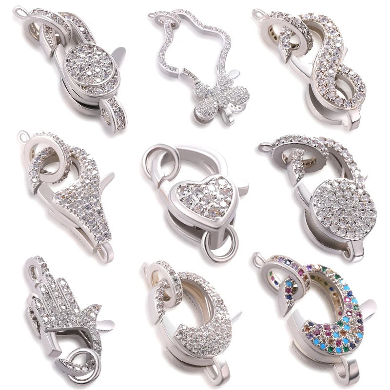 

Silver Color CZ Clasps Jewelry Components Pave Zirconia Lobster Clasp Jewelry Findings DIY Clasp Supplies Copper Connector Hook