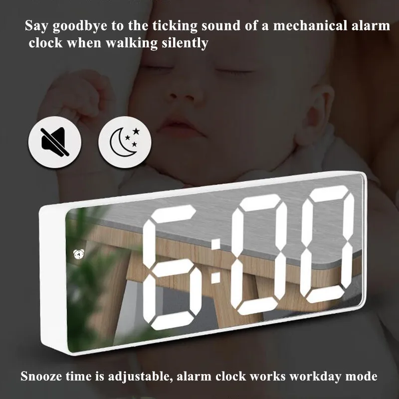 

Acrylic/Mirror Alarm Clock LED Digital Clock Voice Control Snooze Time Temperature Display Night Mode Reloj Despertador Digital