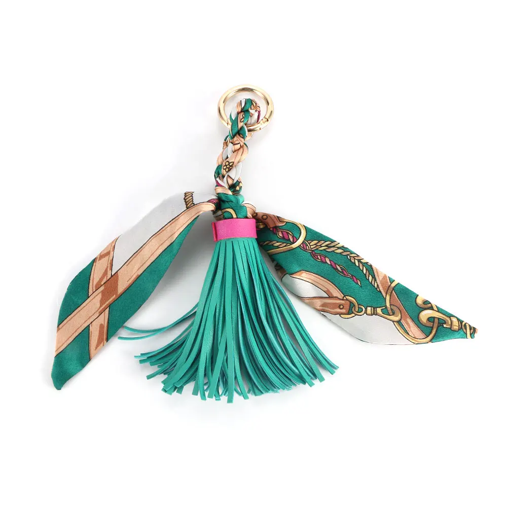Модные шарфы держатель для ключей бант изысканное украшение из искусственной кожи брелоки в виде кисточки женская сумка бусина в форме автомобиля кулон - Цвет: Green
