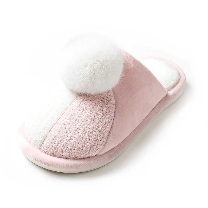 TZLDN/; женские зимние хлопковые тапочки; смешанные цвета; домашние тапочки; милая теплая обувь с помпонами; милые мягкие тапочки в полоску