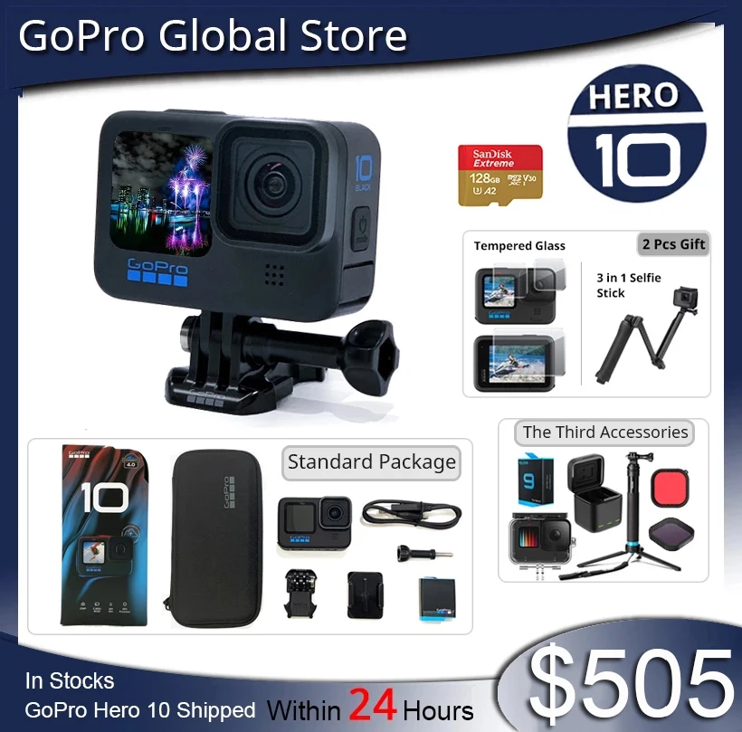 GoPro HERO 10 Black Action Camera 4K Screen Sports Camera 23MP GP2 Waterproof Mini Video Cameras go pro 10 In Stocks Original - ANKUX Tech Co., Ltd