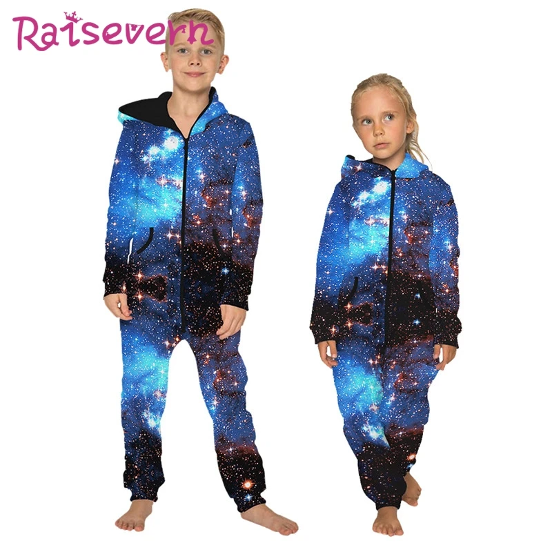 Raisvern Galaxy/детские комбинезоны с 3D принтом; комбинезоны унисекс с капюшоном и принтом; Свободный комбинезон с карманами для мальчиков и девочек; осень г