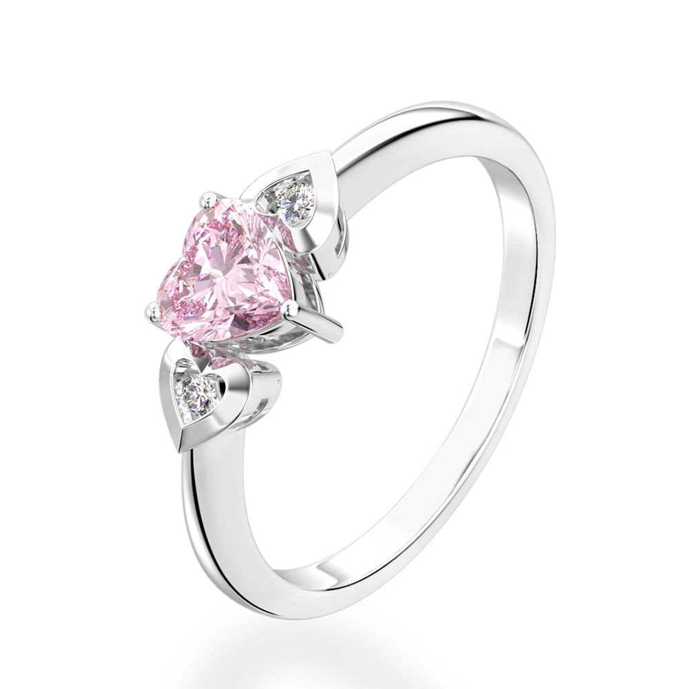Wong Rain Романтический стерлингового серебра 925 Сердце искусственный муассанит драгоценный камень Обручальное кольцо ювелирных изделий - Цвет камня: Pink