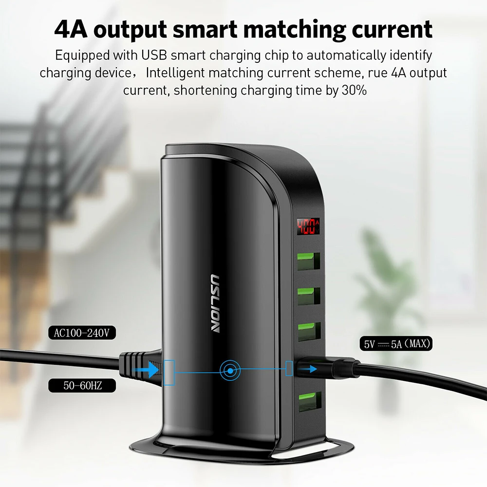 5 портов USB зарядное устройство концентратор Быстрая зарядка 3,0 светодиодный дисплей мульти usb зарядная станция мобильный телефон Настольный настенный домашний телефон адаптер