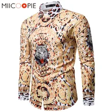 Роскошная рубашка с принтом Золотой тигр, Мужская брендовая леопардовая рубашка с длинными рукавами и цветочным принтом, Мужская одежда для ночного клуба, Camisa, одежда в стиле хип-хоп, уличная одежда