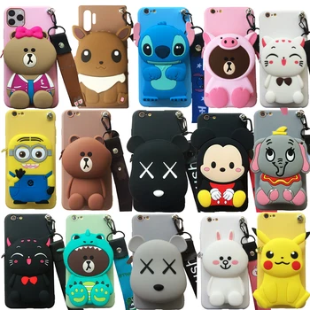 

For Redmi 5 5Plus 6 Note 5 6 7 / Pro K20 K20Pro 7A 3D Cartoon Animal Soft Silicone Purse Case Wallet Phone Cover W/ Strape Shell